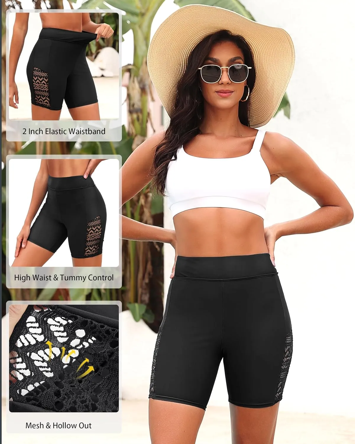 7" Swim Shorts Women - High Waisted Bathing Suit Shorts Tummy Control Boy Short Swimsuits Lace 2025 Swimwear Bottom