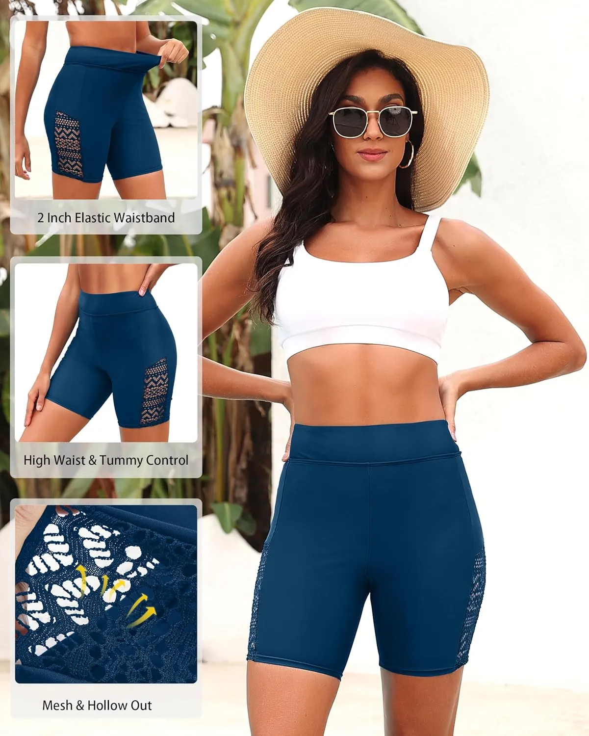 7" Swim Shorts Women - High Waisted Bathing Suit Shorts Tummy Control Boy Short Swimsuits Lace 2025 Swimwear Bottom