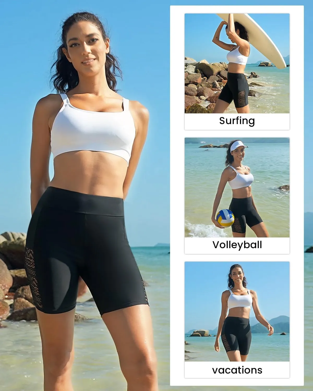 7" Swim Shorts Women - High Waisted Bathing Suit Shorts Tummy Control Boy Short Swimsuits Lace 2025 Swimwear Bottom