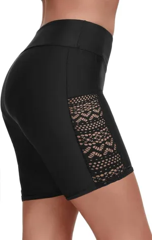 7" Swim Shorts Women - High Waisted Bathing Suit Shorts Tummy Control Boy Short Swimsuits Lace 2025 Swimwear Bottom