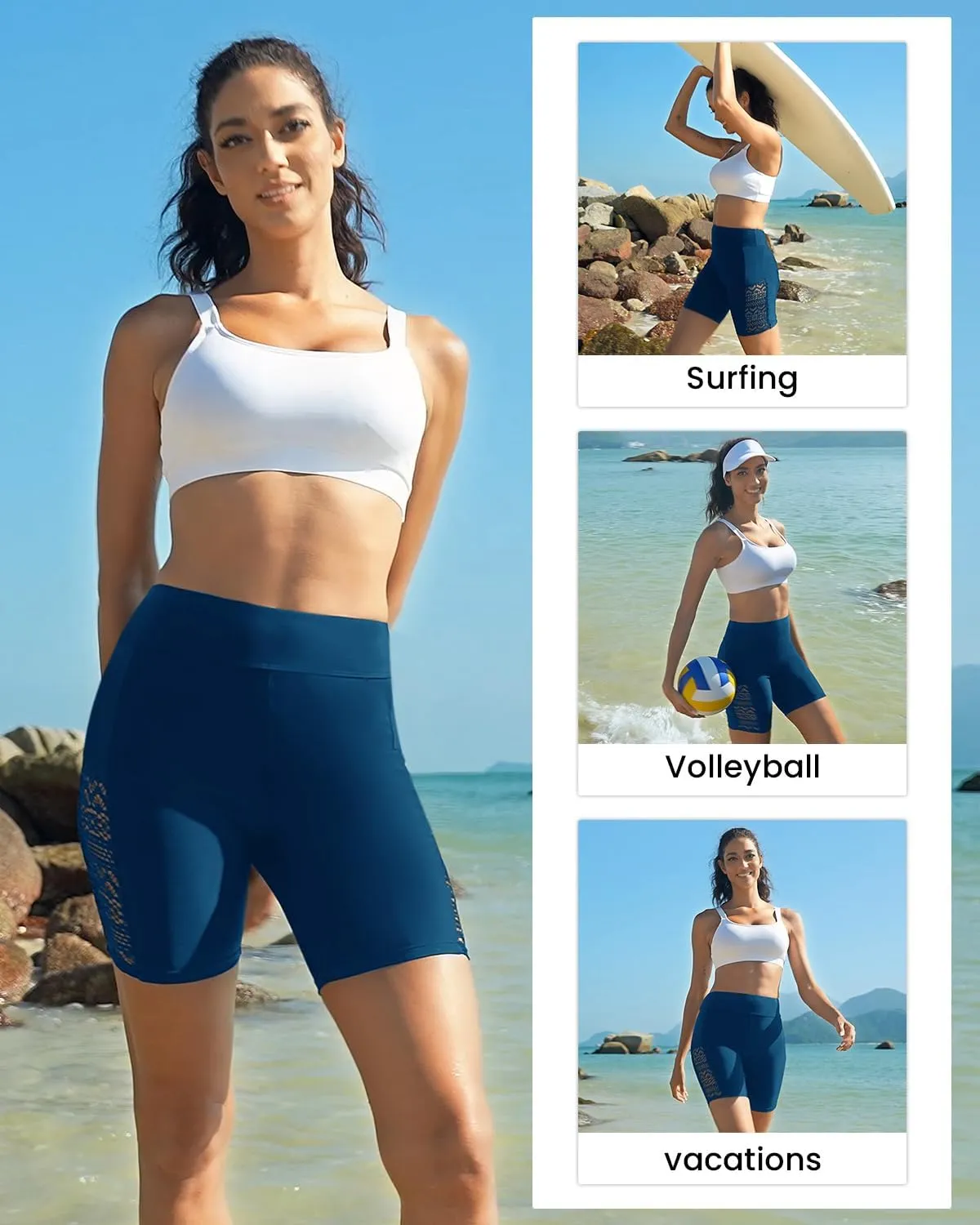 7" Swim Shorts Women - High Waisted Bathing Suit Shorts Tummy Control Boy Short Swimsuits Lace 2025 Swimwear Bottom