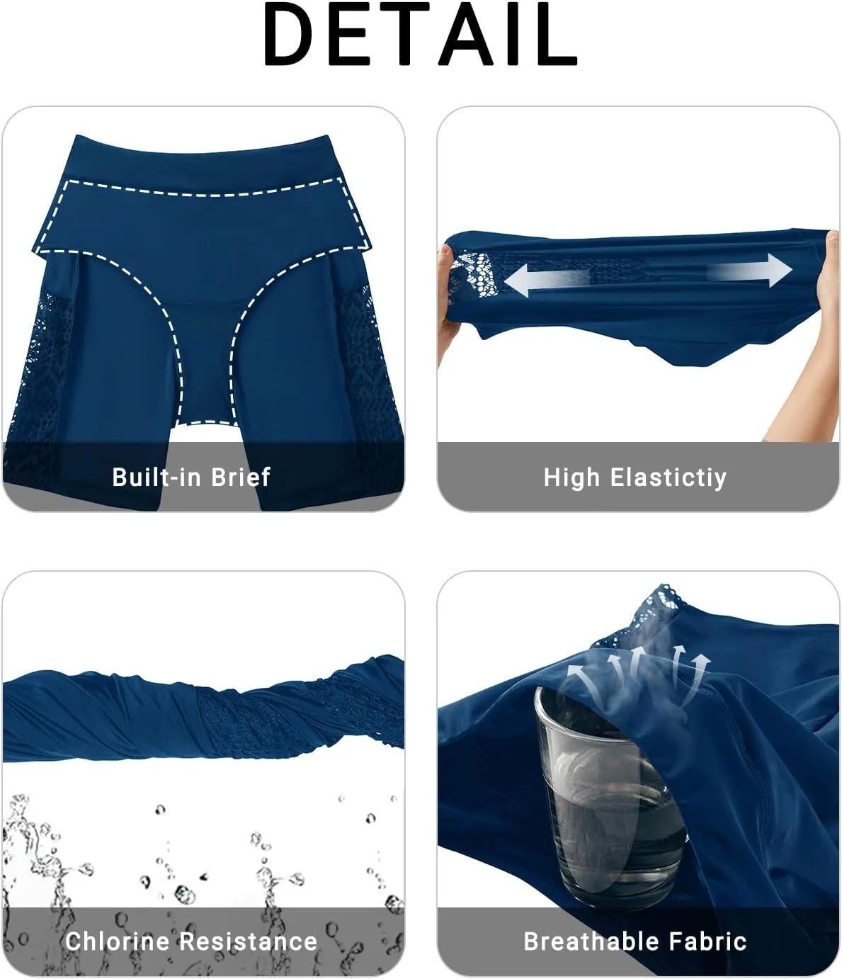 7" Swim Shorts Women - High Waisted Bathing Suit Shorts Tummy Control Boy Short Swimsuits Lace 2025 Swimwear Bottom