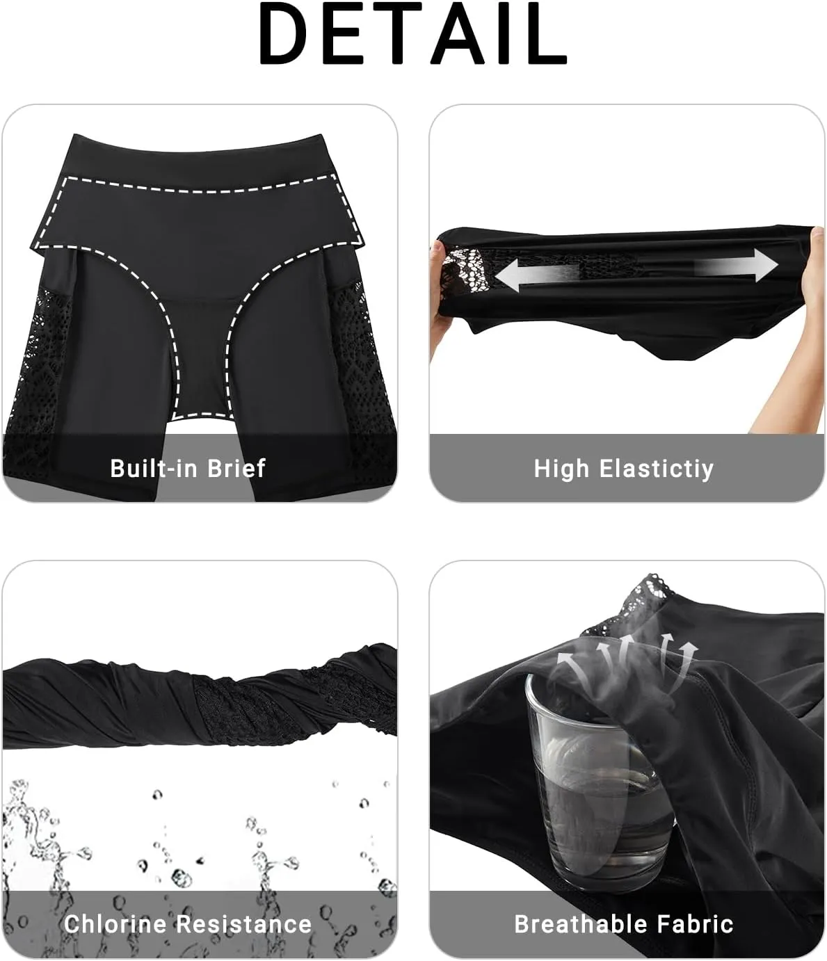 7" Swim Shorts Women - High Waisted Bathing Suit Shorts Tummy Control Boy Short Swimsuits Lace 2025 Swimwear Bottom