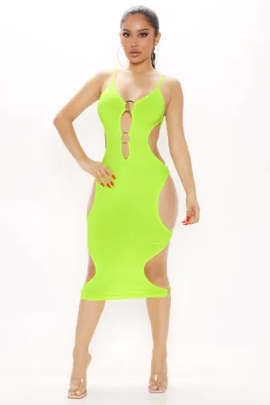 Always Showing Off Midi Dress - Neon Yellow