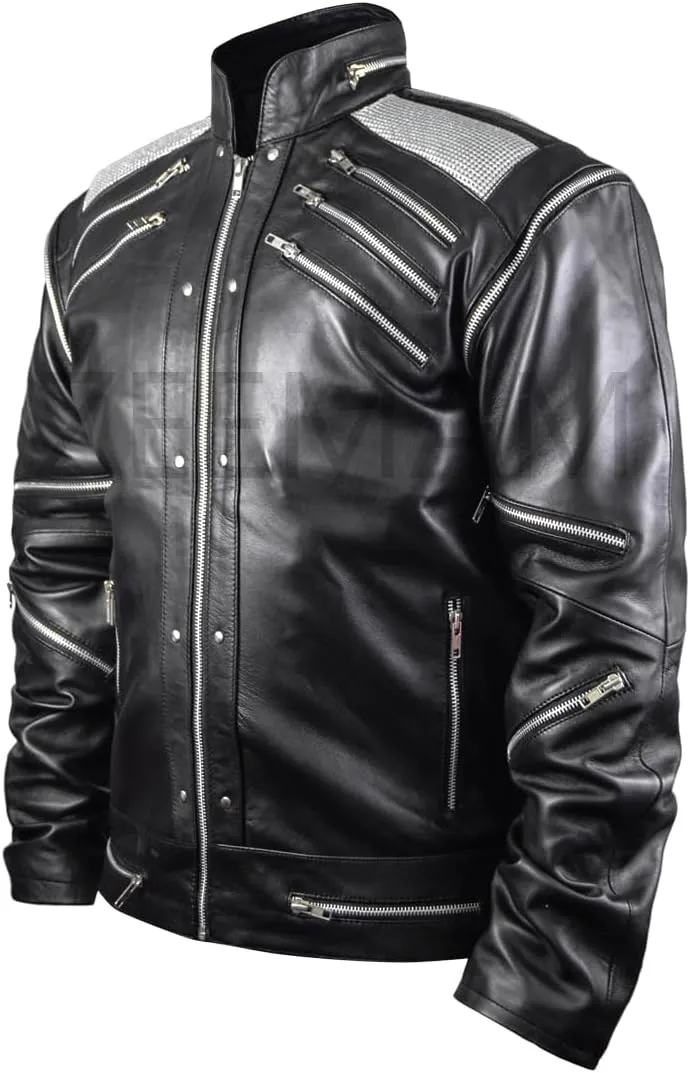Beat the Style: Black Faux Leather Jacket with Bold Metallic Zippers & Mesh Shoulders for Men