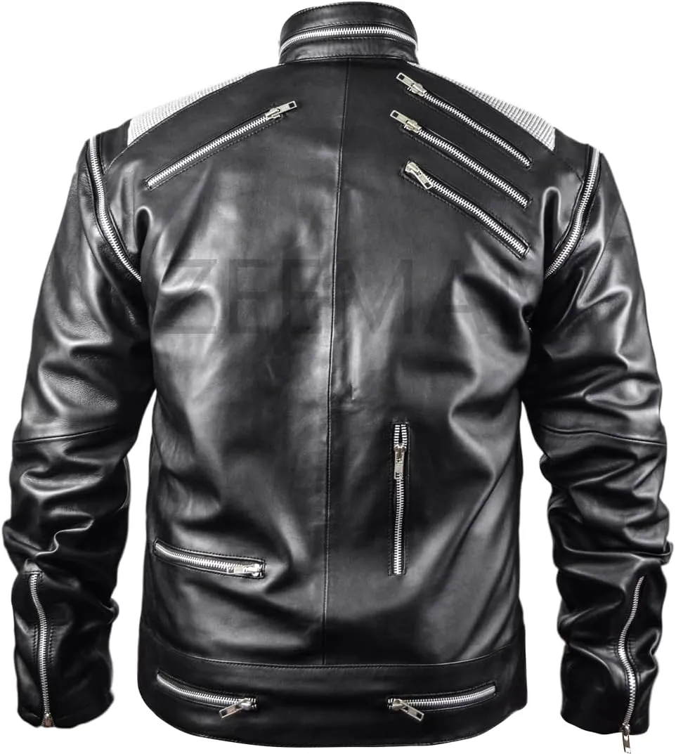Beat the Style: Black Faux Leather Jacket with Bold Metallic Zippers & Mesh Shoulders for Men