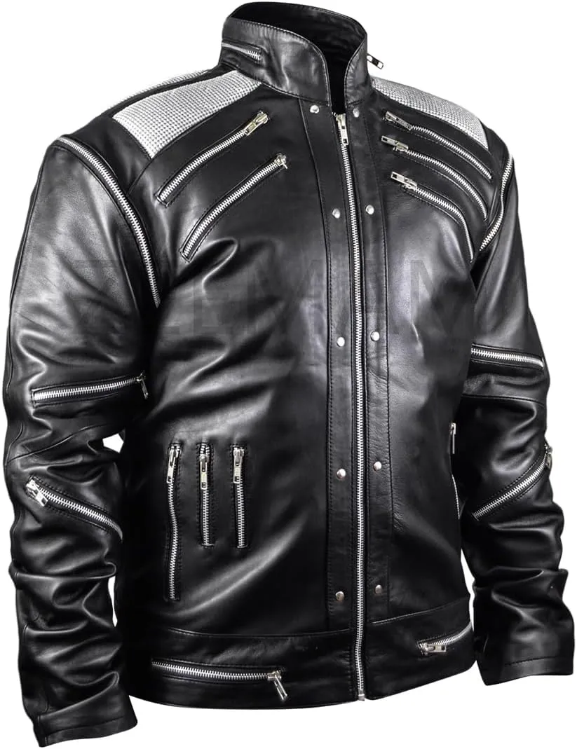 Beat the Style: Black Faux Leather Jacket with Bold Metallic Zippers & Mesh Shoulders for Men