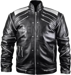 Beat the Style: Black Faux Leather Jacket with Bold Metallic Zippers & Mesh Shoulders for Men