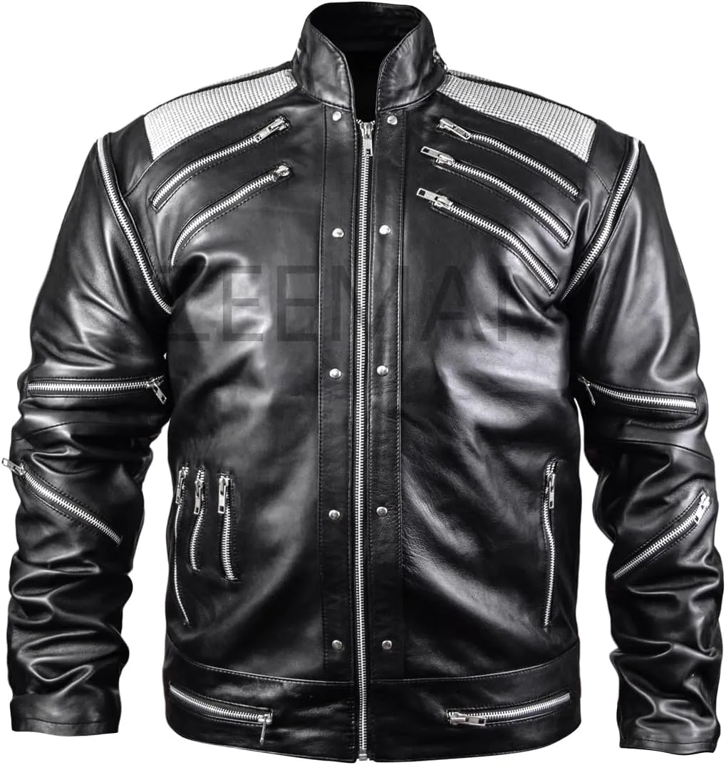 Beat the Style: Black Faux Leather Jacket with Bold Metallic Zippers & Mesh Shoulders for Men