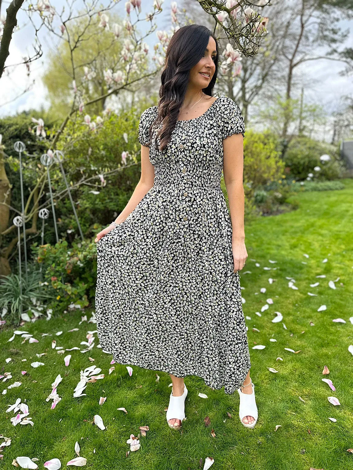 Black Ditsy Floral Shimmer Dress Darla 2