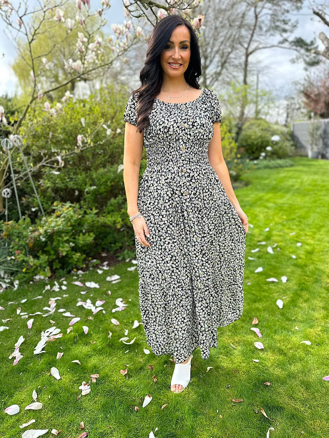 Black Ditsy Floral Shimmer Dress Darla 2
