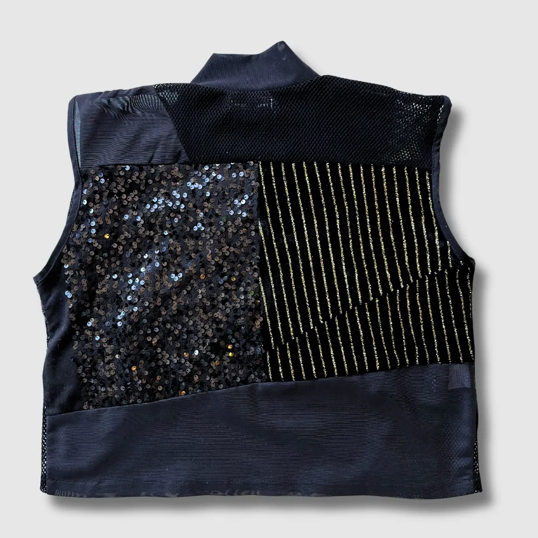 black sequined 'all-over reroll' cropped mock neck tank top