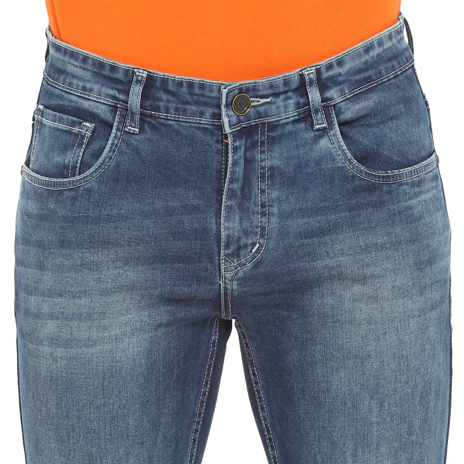 Blue Cotton Stretch Narrow Fit Fade Jeans