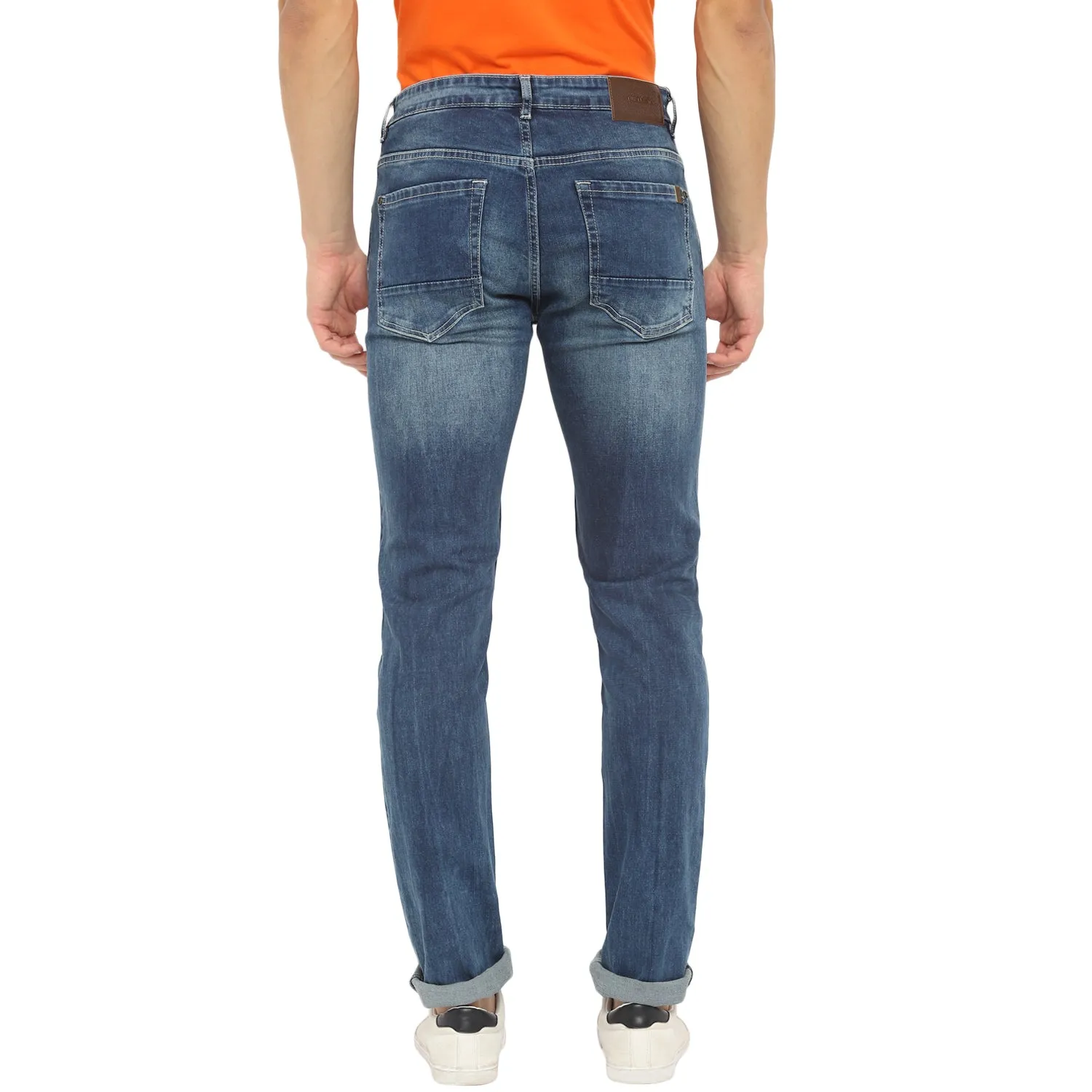 Blue Cotton Stretch Narrow Fit Fade Jeans