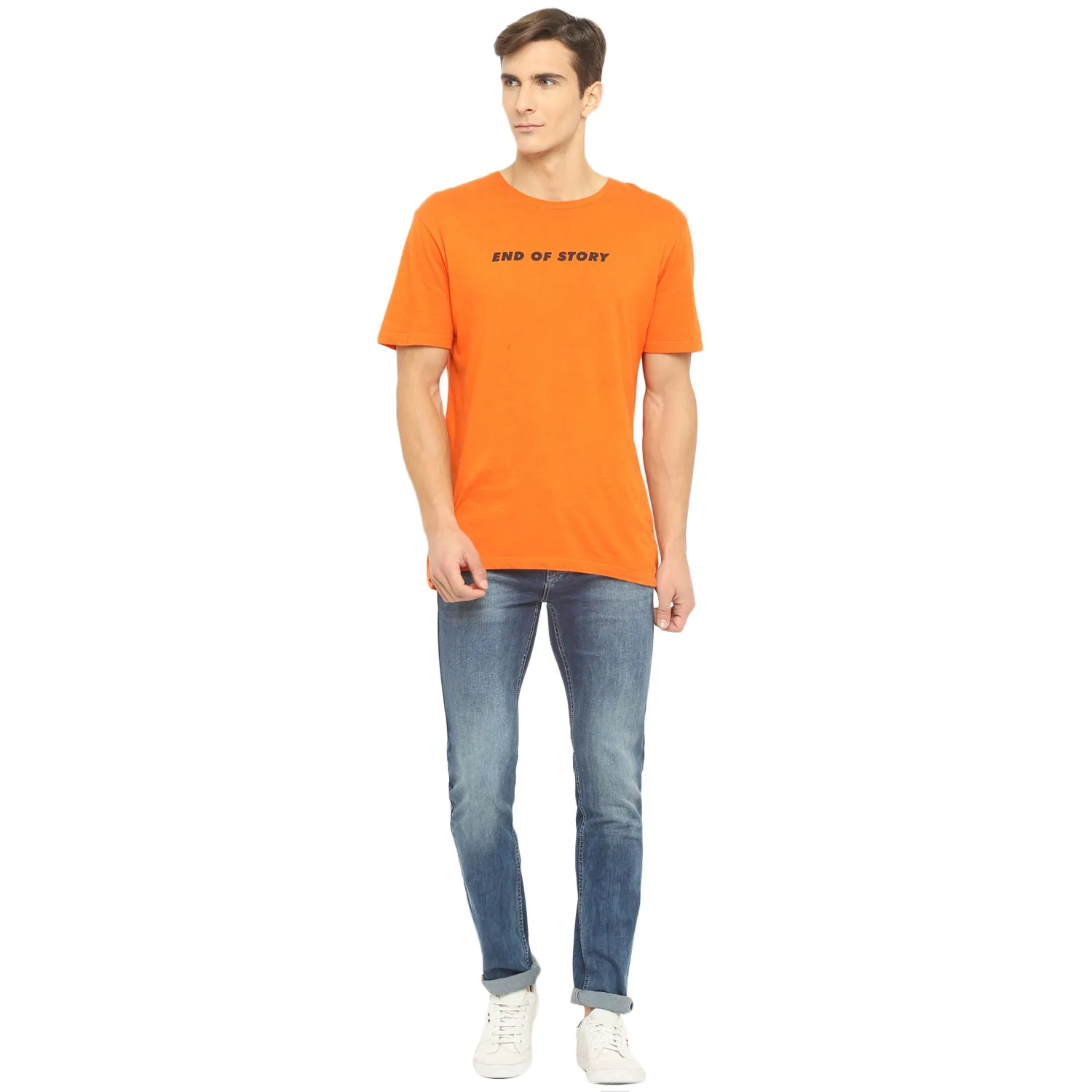 Blue Cotton Stretch Narrow Fit Fade Jeans