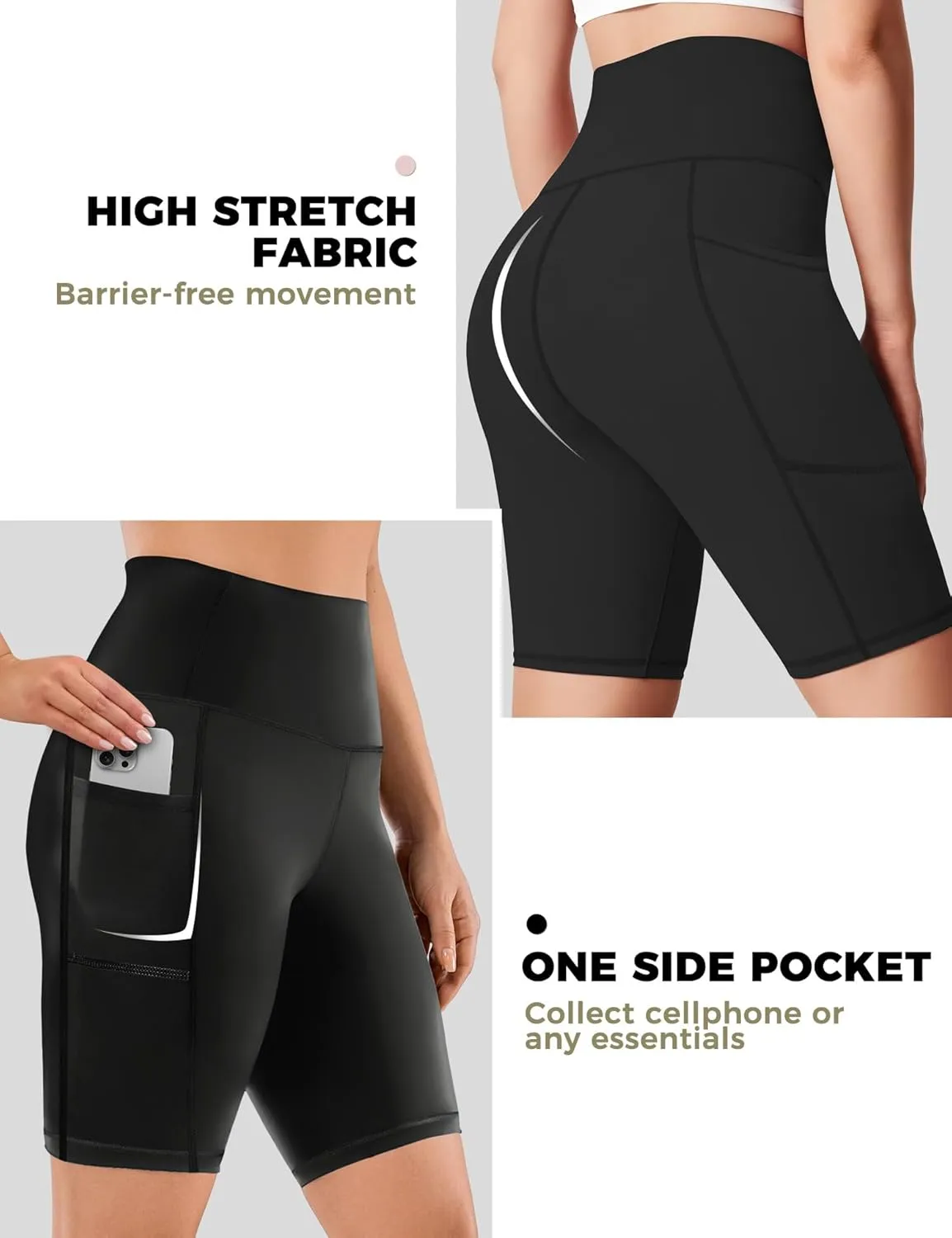 Buauty 2/3 Pack Biker Shorts Women Tummy Control with Pocket 8" High Waisted Yoga Running Workout Spandex Compression Shorts