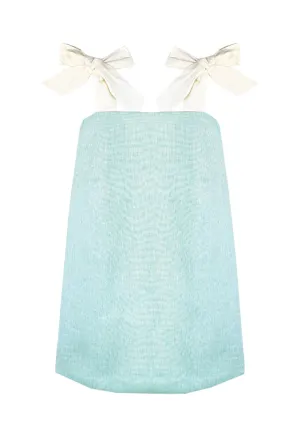 Buru x Old Soul Etiquette Pillar Dress MINI - Blue Shimmer Linen
