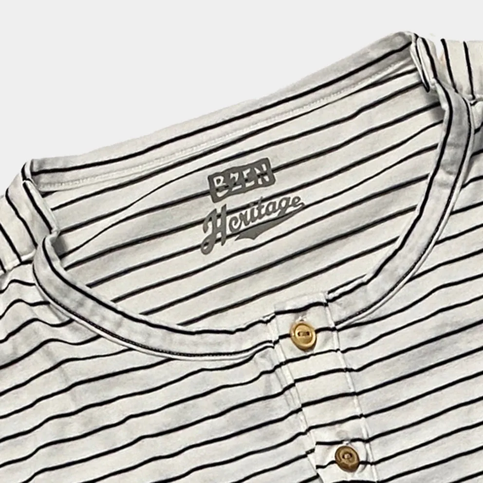BZEN M.3231 CLARK REGULAR FIT 3 BUTTON HENLEY FEEDER STRIPE JERSEY-140GSM-E0 BLACK STRIPE