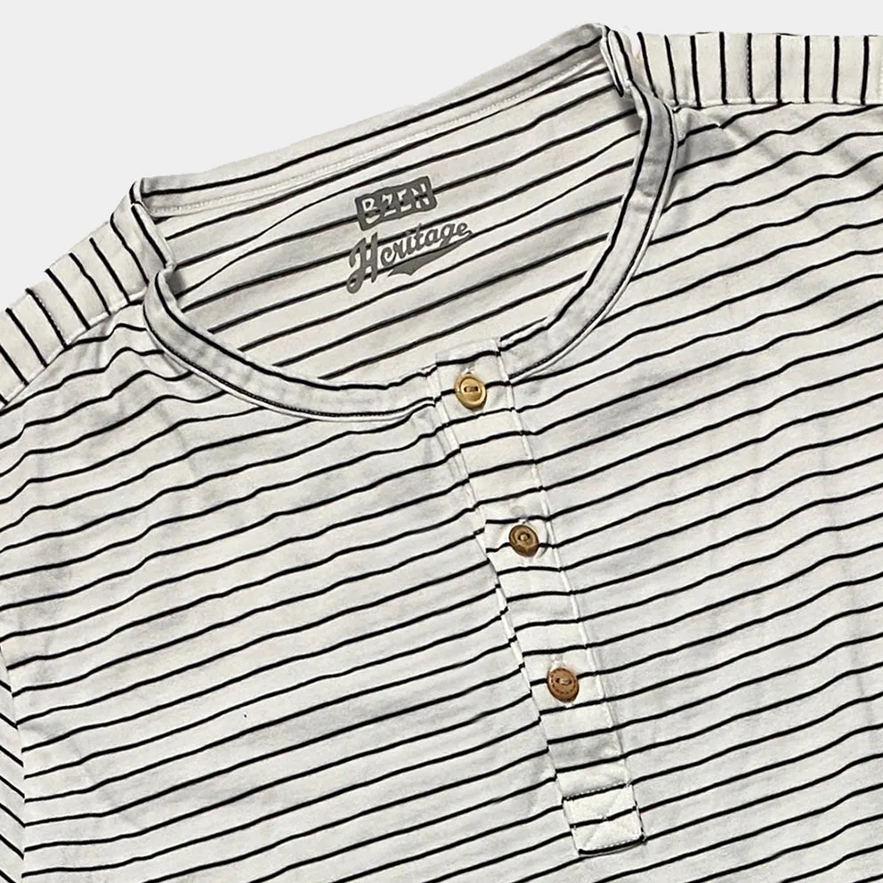 BZEN M.3231 CLARK REGULAR FIT 3 BUTTON HENLEY FEEDER STRIPE JERSEY-140GSM-E0 BLACK STRIPE