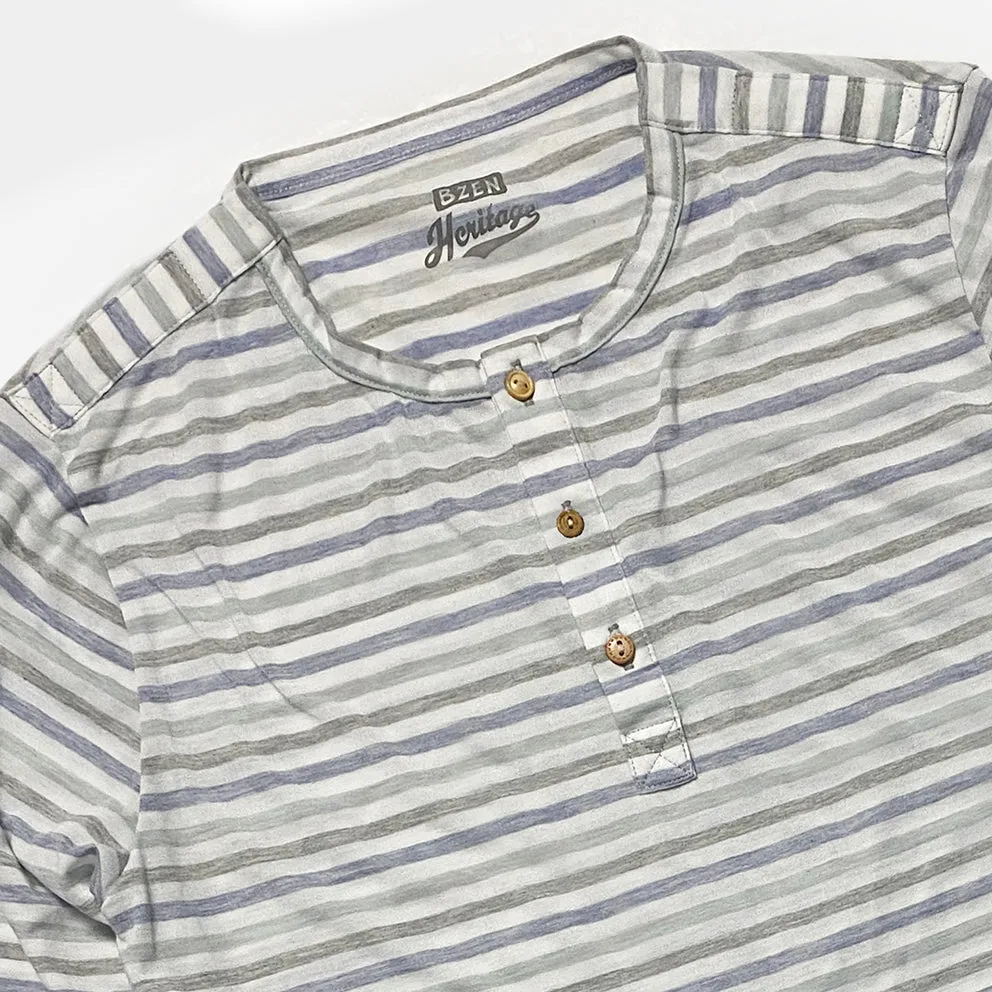 BZEN M.3231 CLARK REGULAR FIT 3 BUTTON HENLEY MULTI COLOR STRIPE JERSEY-160GSM-E0 MULTI COLOR STRIPE