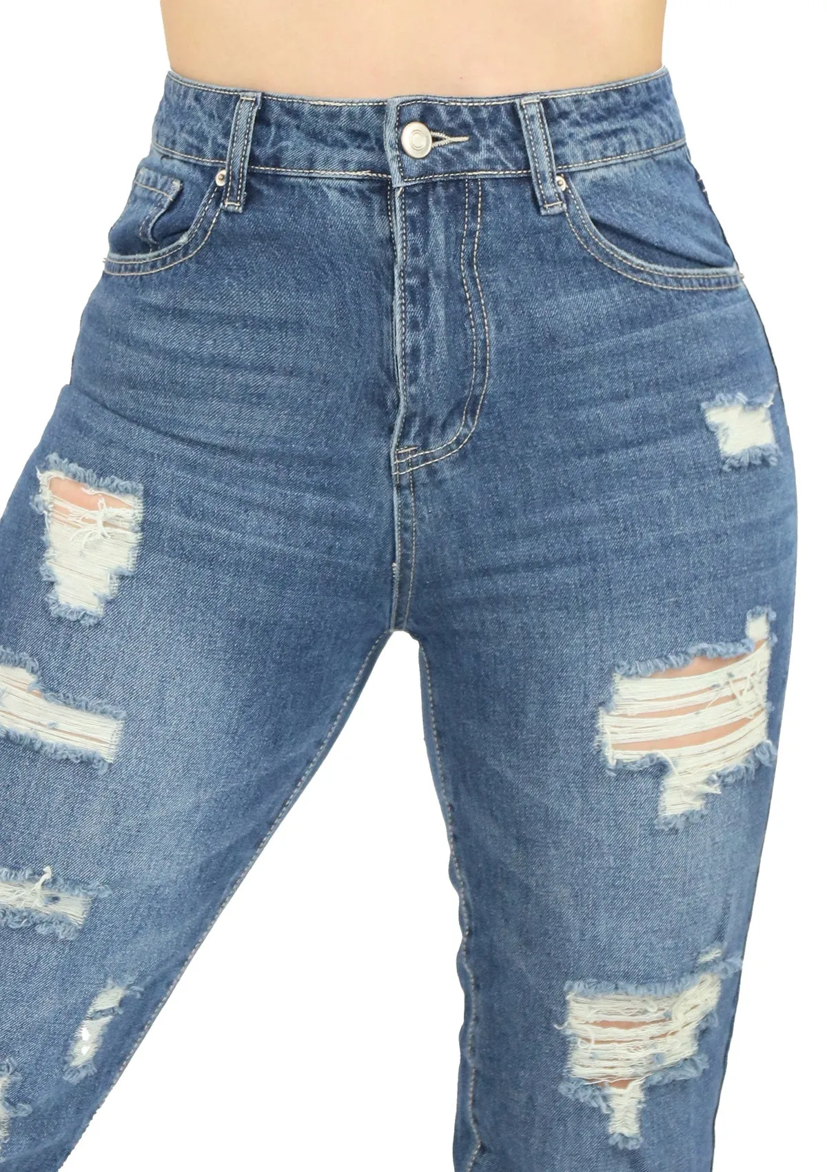CH-YP-4669 Dark Ripped Prewash Denim Woman