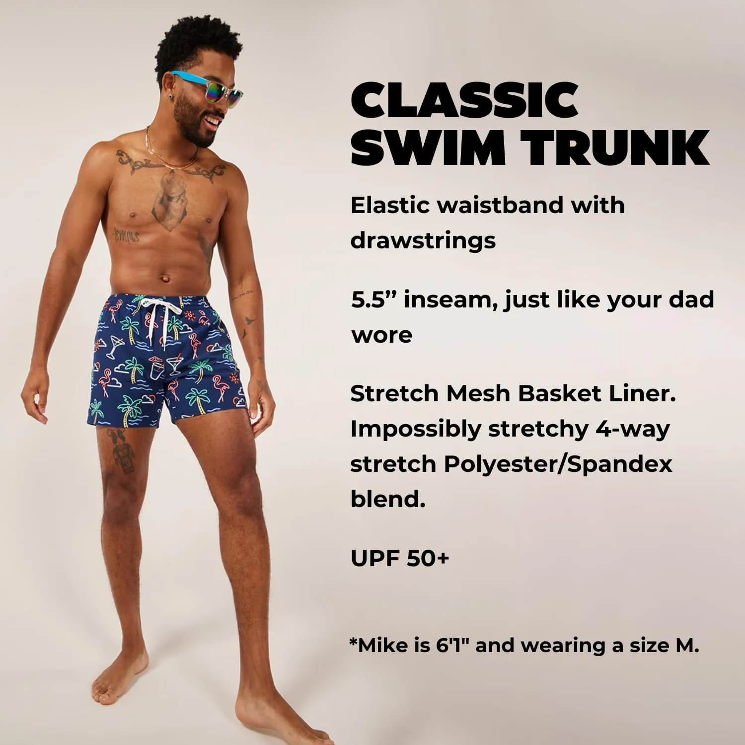 Chubbies Mens Swim Trunks  Mens Swim Shorts with 4-Way Stretch, 5.5 Beach Shorts with Elastic Waist, Drawstring,Mesh Lining