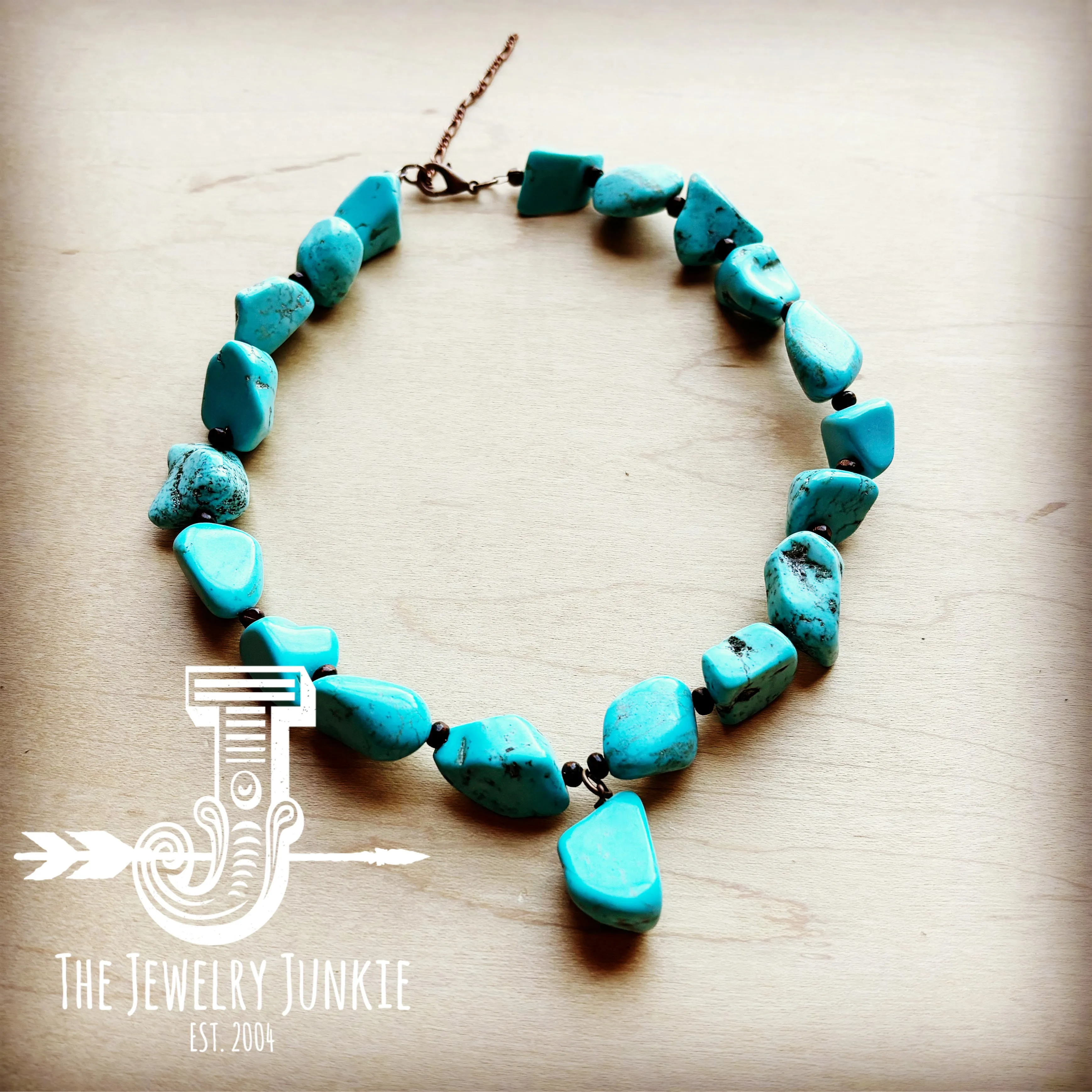 **Chunky Turquoise Necklace with Free-Form Pendant 255q
