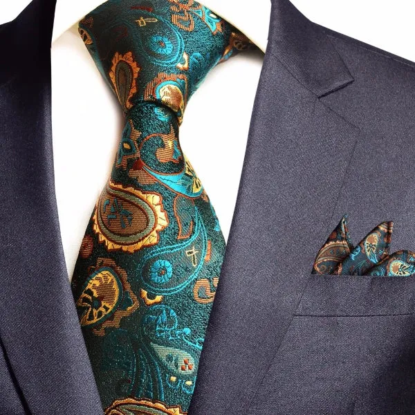 Classy Men Green Silk Paisley Tie