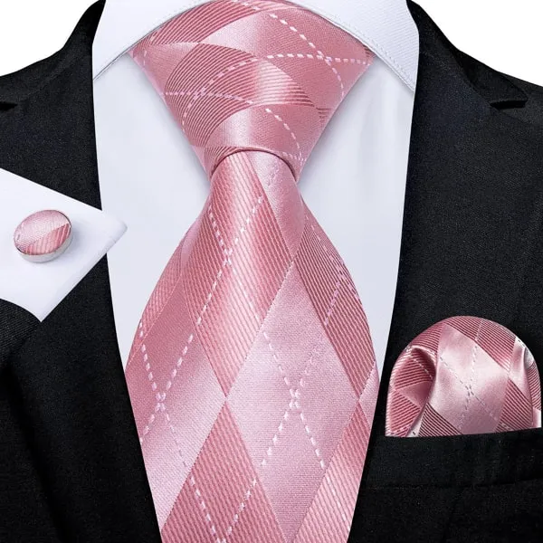 Classy Men Pink Argyle Silk Necktie