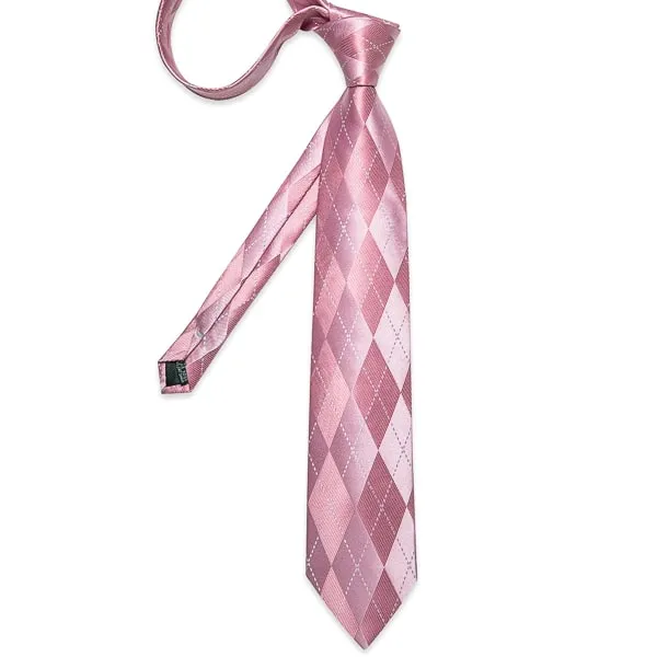 Classy Men Pink Argyle Silk Necktie