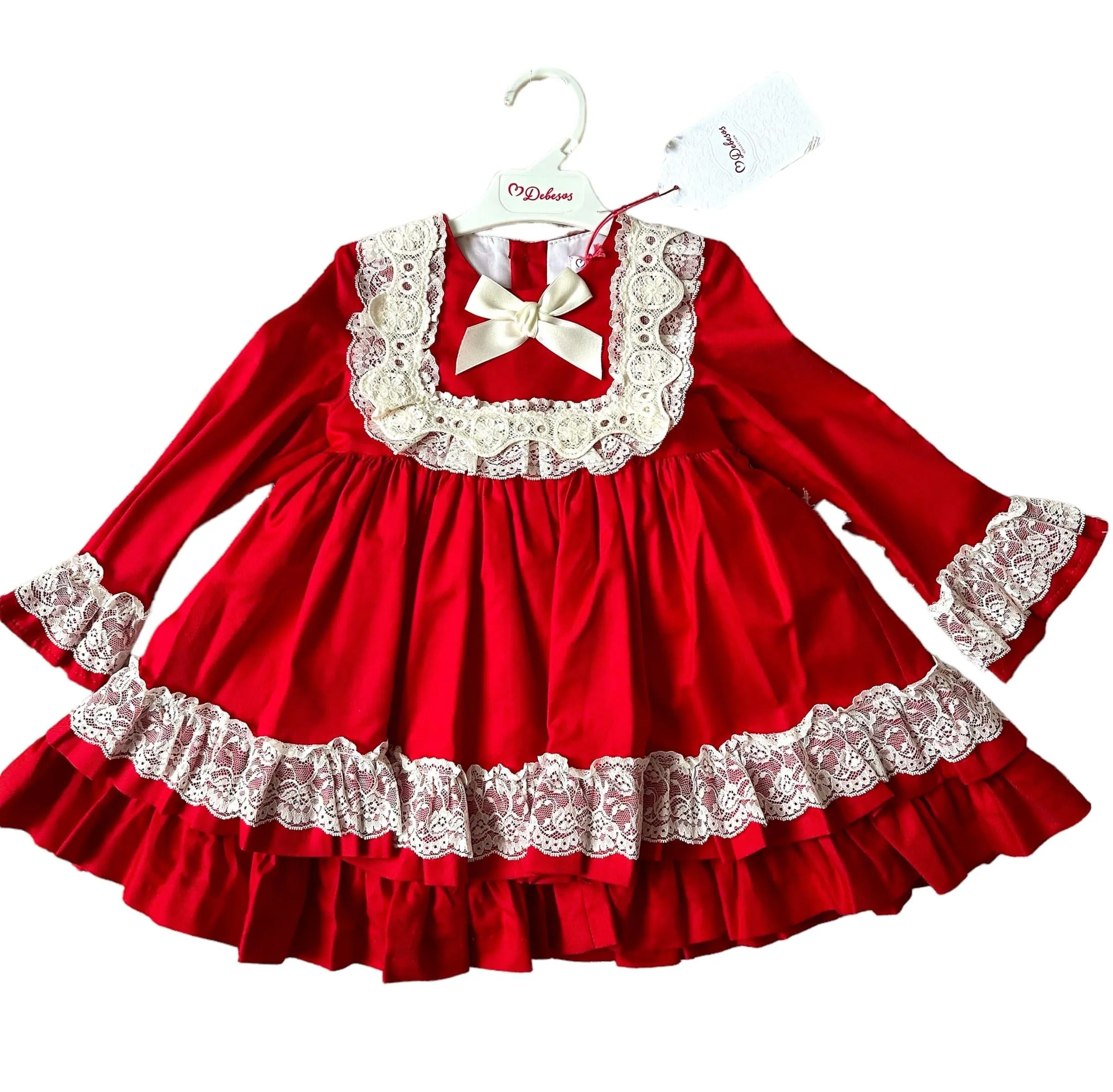 CLEARANCE SALE - Debesos AW23 - Girls Red & Cream Lace Design Dress