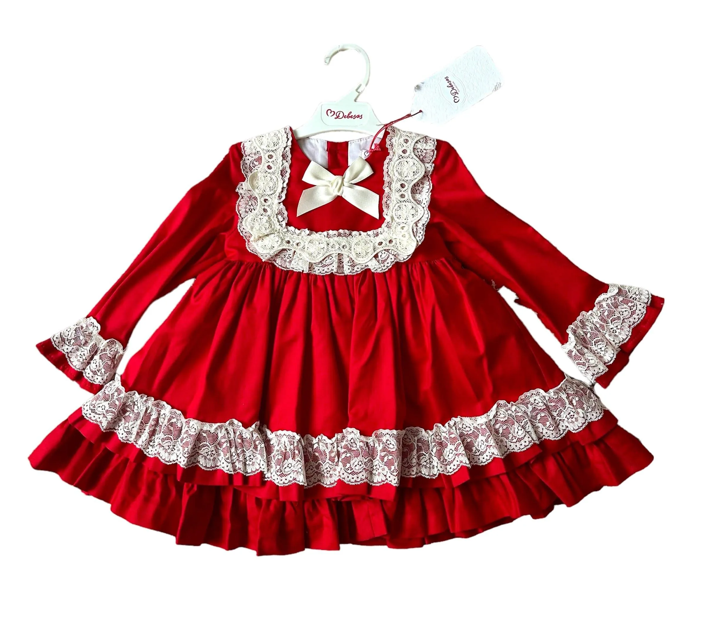 CLEARANCE SALE - Debesos AW23 - Girls Red & Cream Lace Design Dress