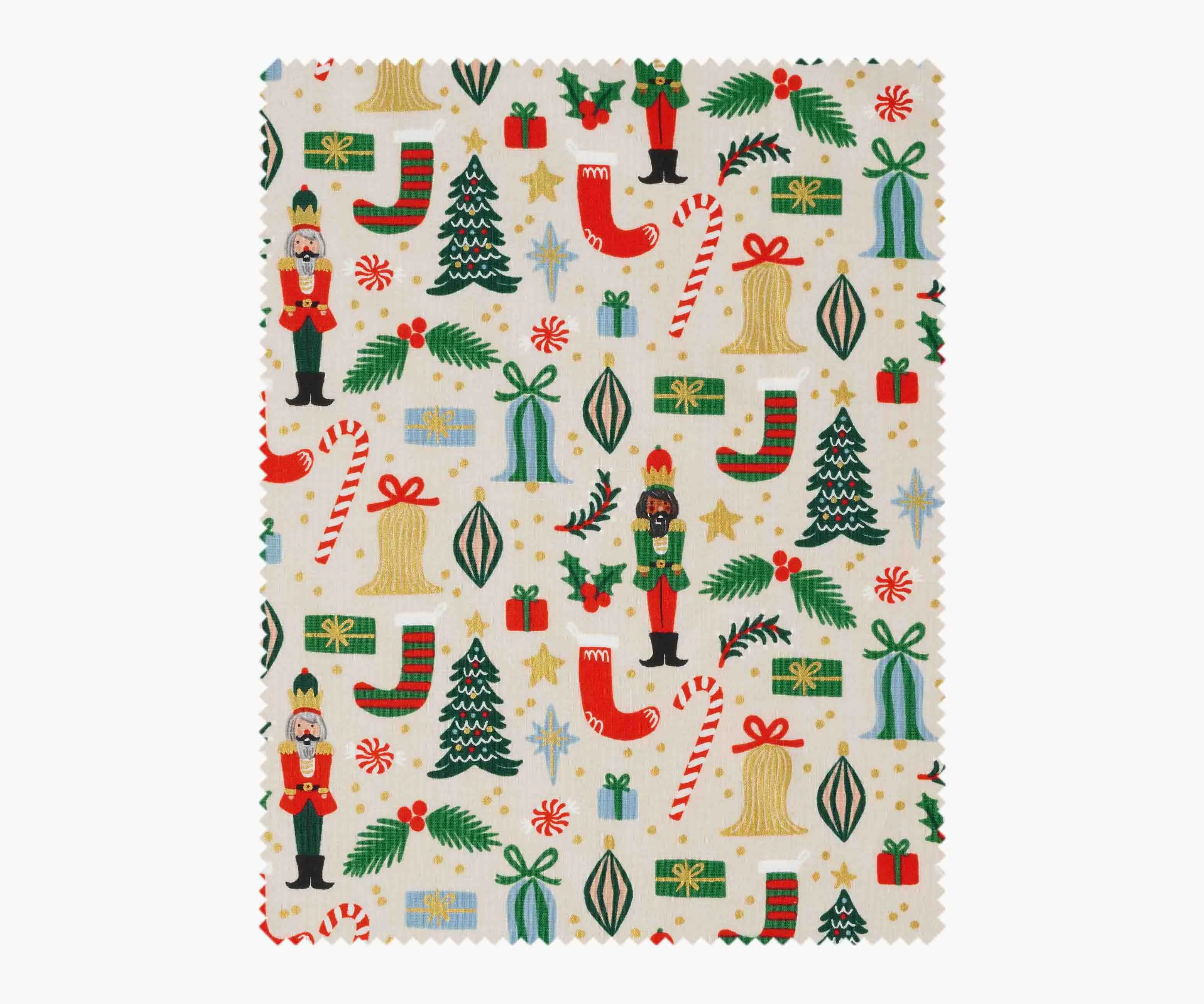 Deck The Halls Metallic Cotton Fabric - Cream