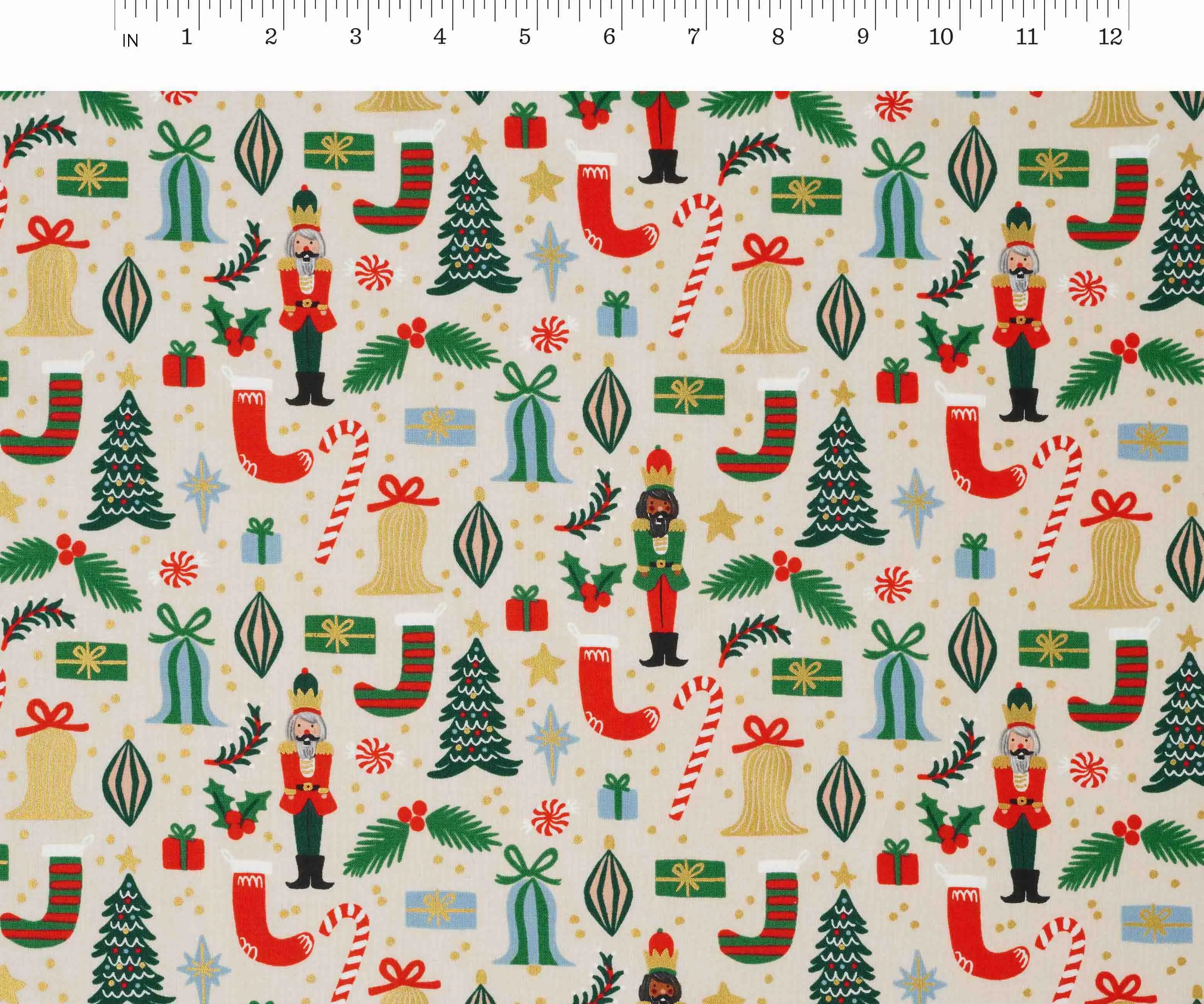 Deck The Halls Metallic Cotton Fabric - Cream