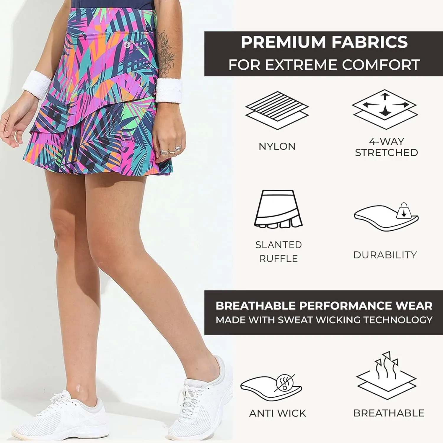 Dona Jo Glide Skort for Women - Athletic Golf Skirt with Shorts & Pockets - Comfortable Active Wear for Tennis or Any Sports