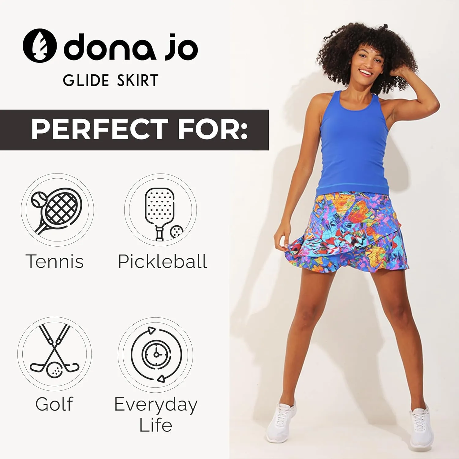 Dona Jo Glide Skort for Women - Athletic Golf Skirt with Shorts & Pockets - Comfortable Active Wear for Tennis or Any Sports