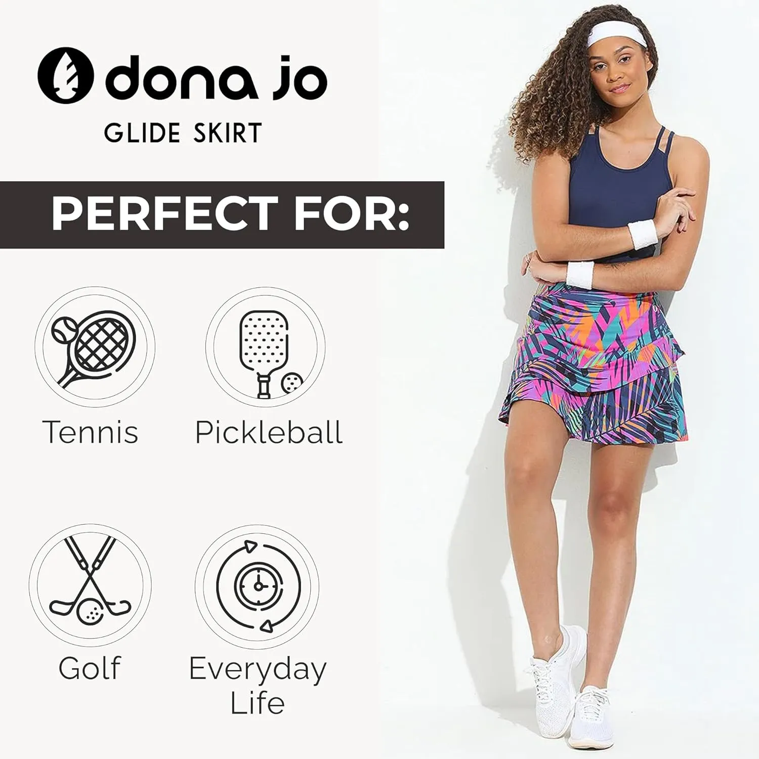 Dona Jo Glide Skort for Women - Athletic Golf Skirt with Shorts & Pockets - Comfortable Active Wear for Tennis or Any Sports