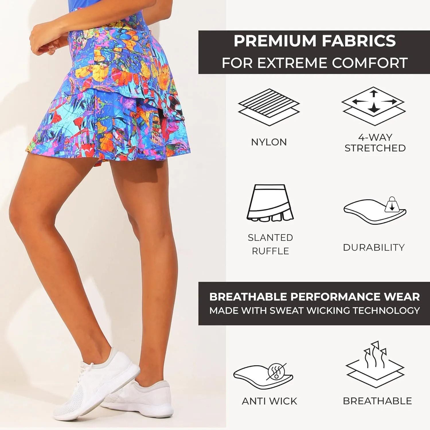 Dona Jo Glide Skort for Women - Athletic Golf Skirt with Shorts & Pockets - Comfortable Active Wear for Tennis or Any Sports