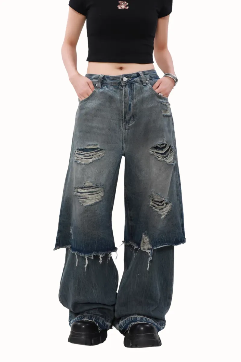 Double Layer Ripped Jeans