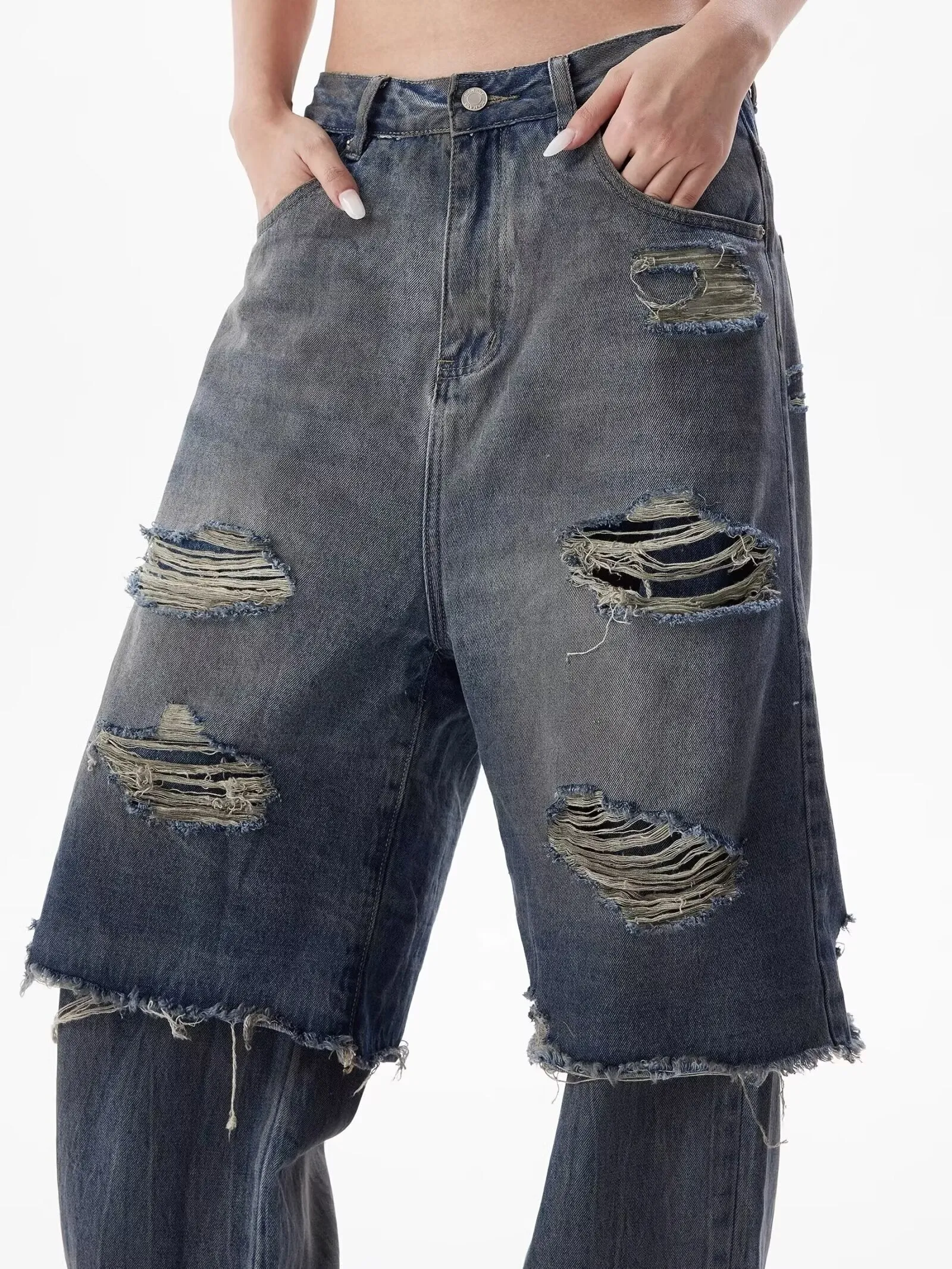 Double Layer Ripped Jeans