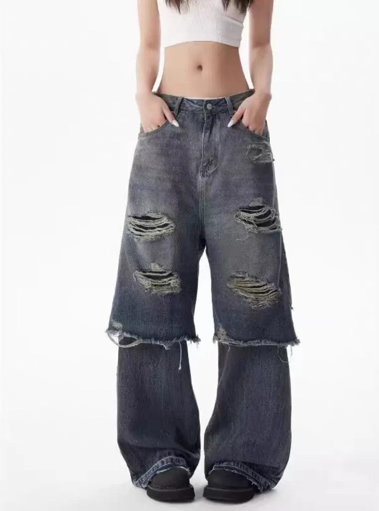 Double Layer Ripped Jeans