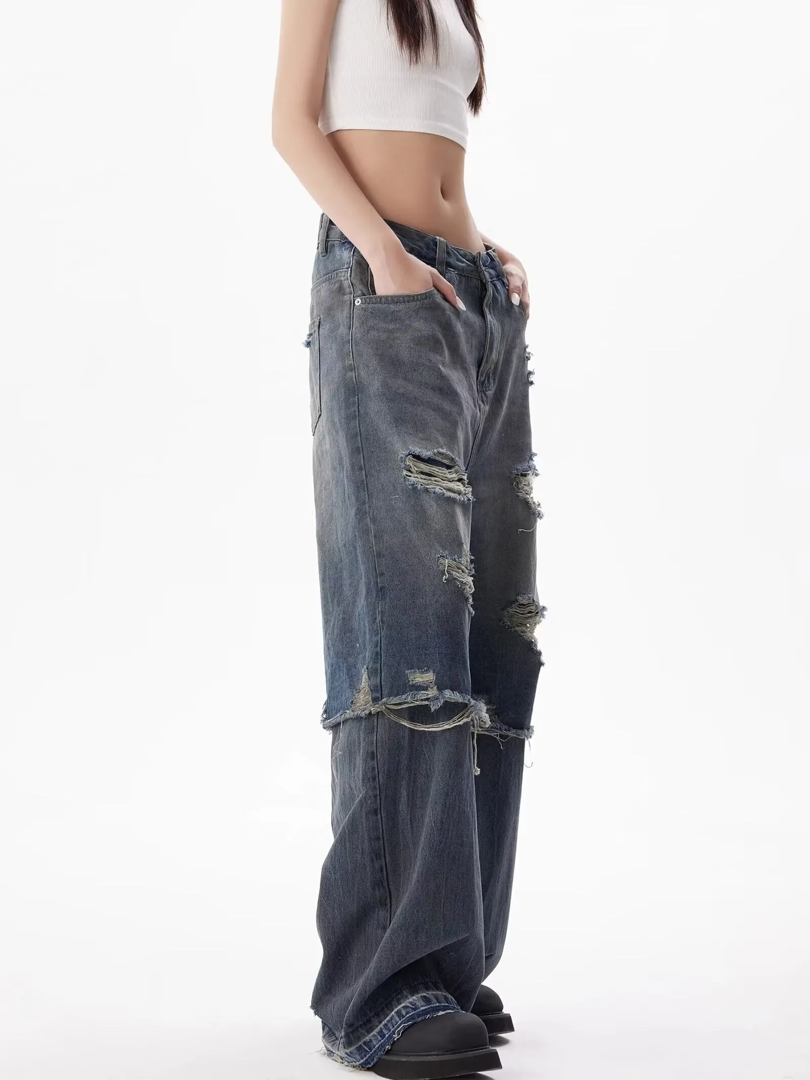Double Layer Ripped Jeans