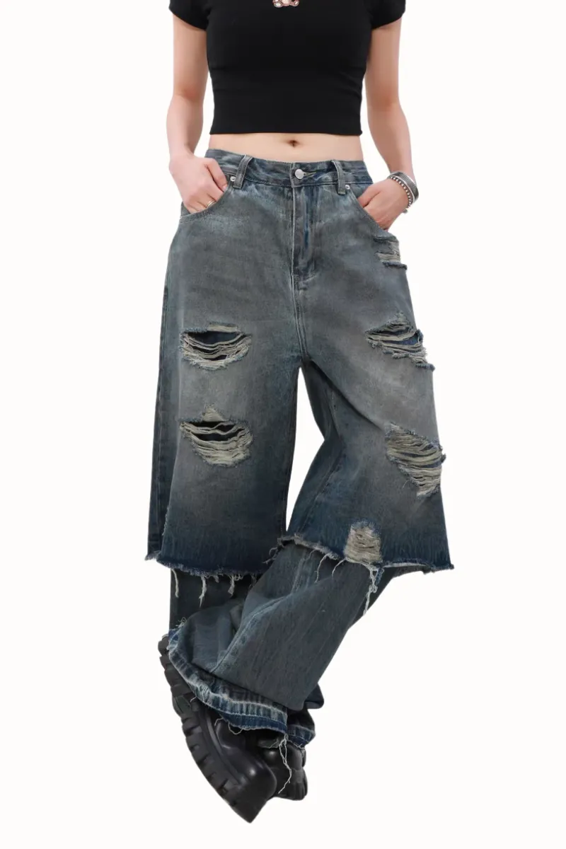 Double Layer Ripped Jeans