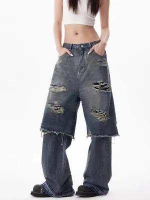Double Layer Ripped Jeans