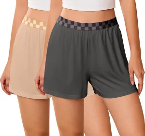 Ekouaer Womens 2 Pack Pajama Shorts Comfy Plaid Elastic Waist Sleep Shorts Modal Soft Pj Bottoms with Pockets