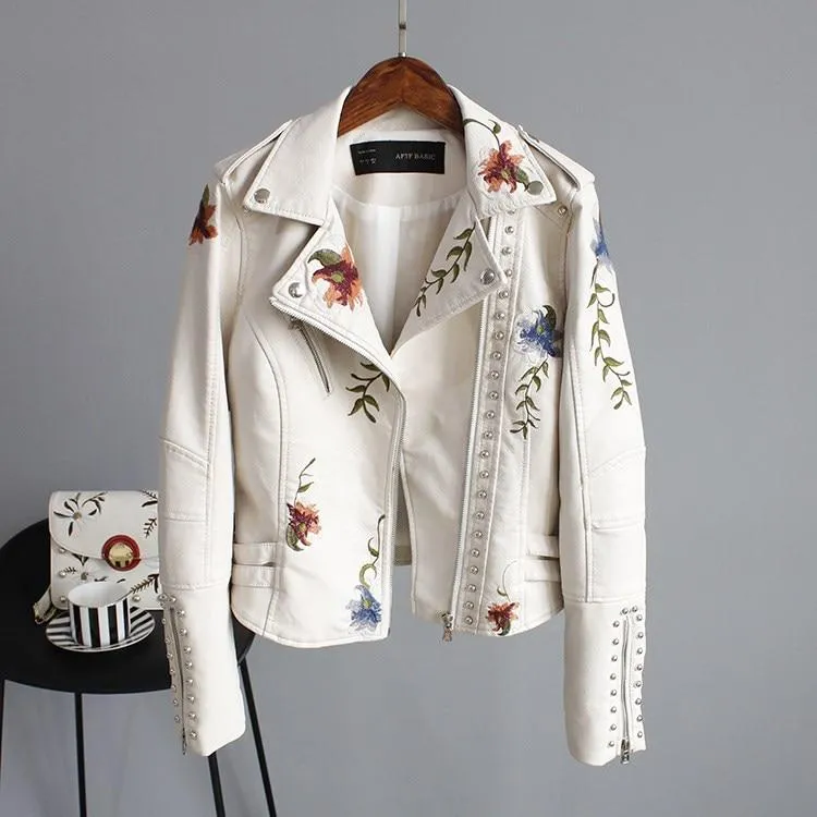 Ella | Women's Embroidered Studded Leather Jacket