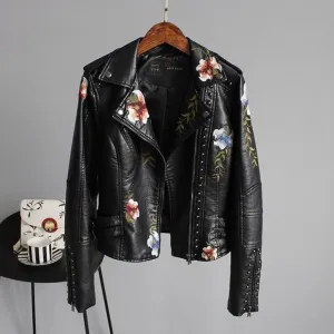Ella | Women's Embroidered Studded Leather Jacket