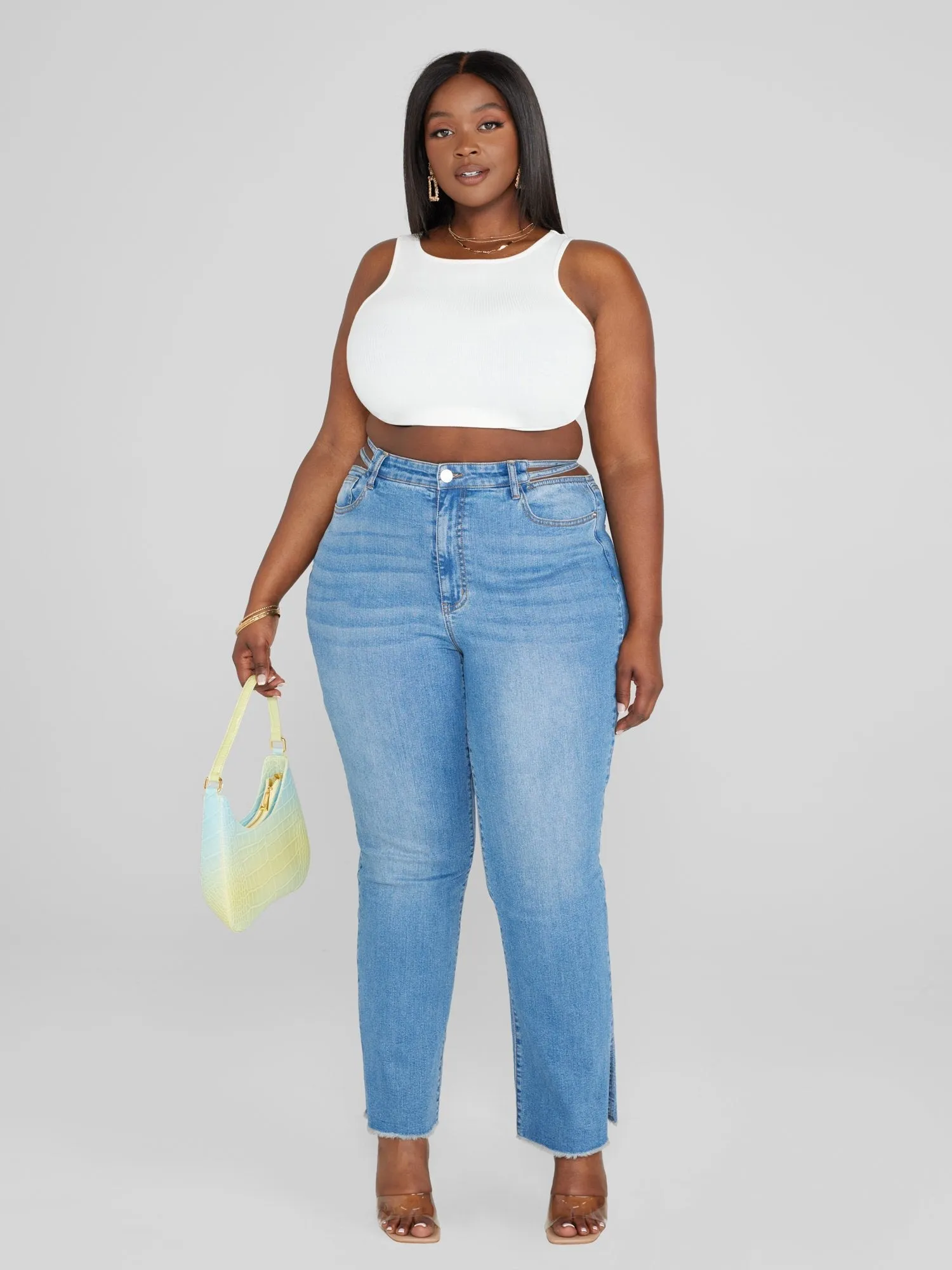 Fashion To Figure - High Rise Split Waist Relaxed Fit Jeans
