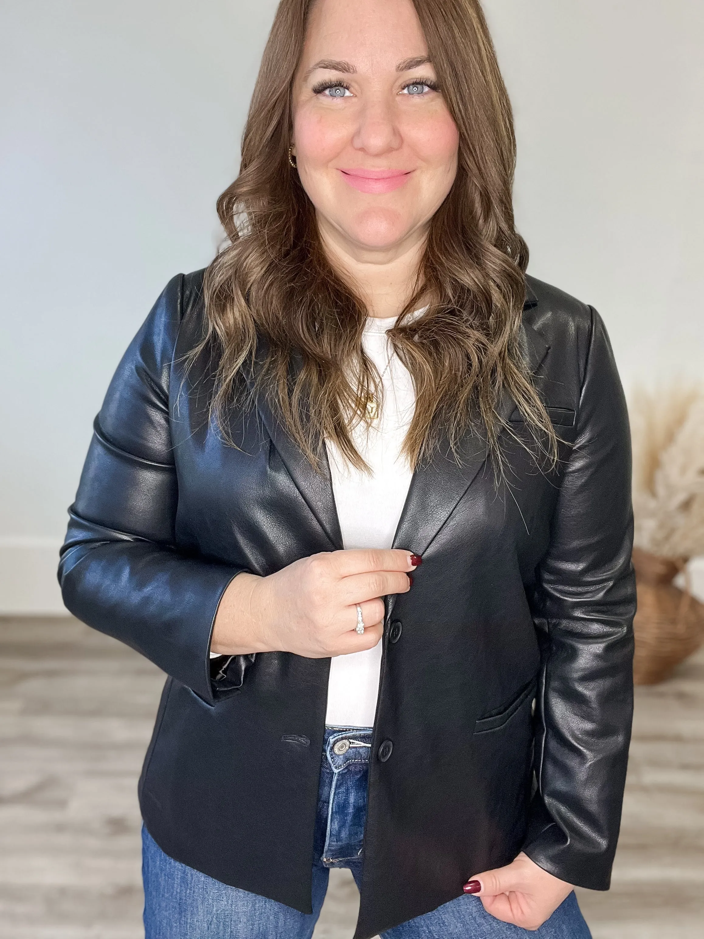 Faux Leather Blazer