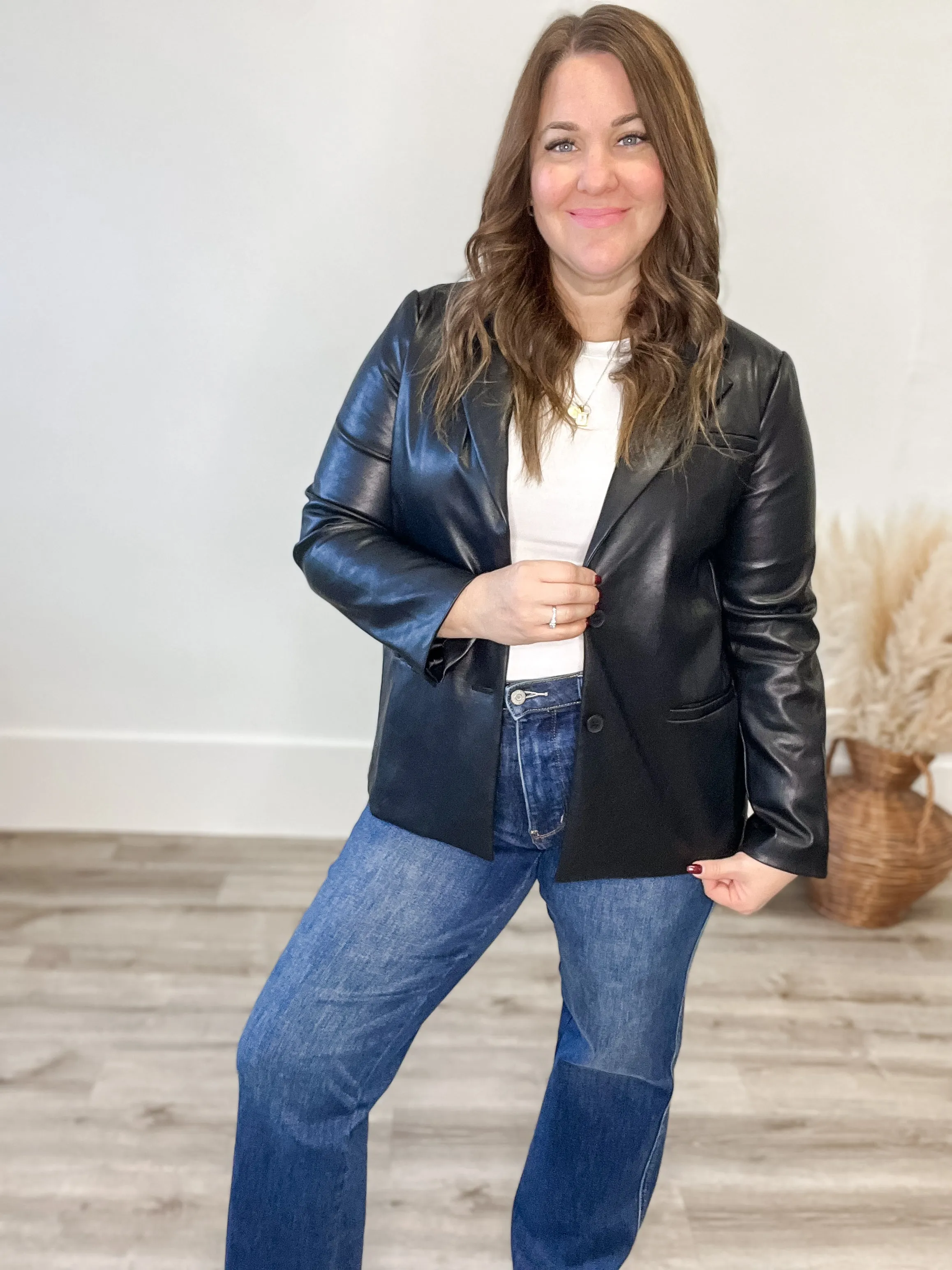 Faux Leather Blazer